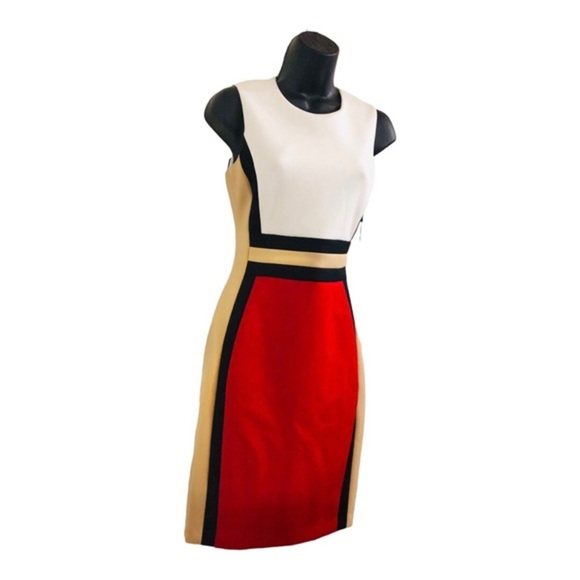 Calvin Klein red tan white black colorblock scuba fit sheath dress size 4 new - Picture 10 of 16